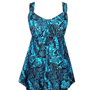 Blue Paisley Danify tankini swimdress women’s 22W Strappy padded stretchy
